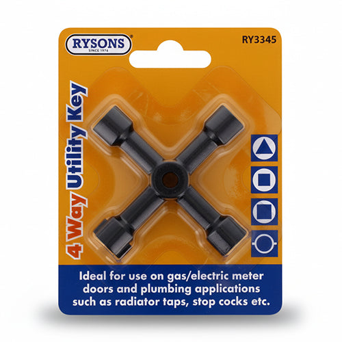Rysons 4-way multi-functional utility key for gas, electric meter boxes and radiators.