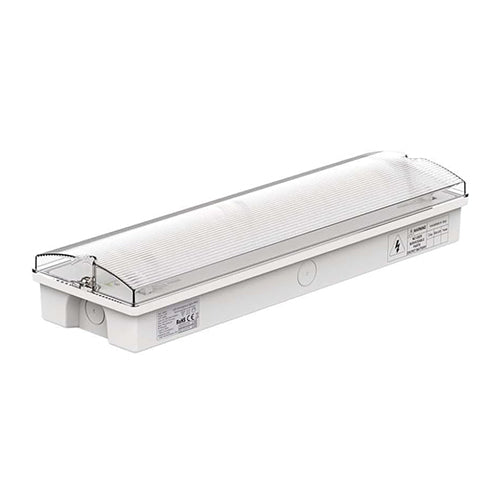 Generic 3W IP65 maintained and non-maintained LED emergency bulkhead light with 3-hour battery.