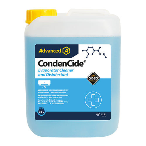 Advanced CondenCide 5L heavy-duty alkaline evaporator coil cleaner and disinfectant.