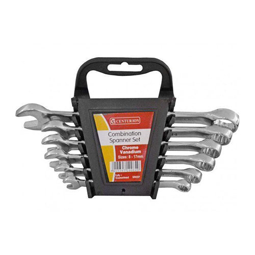 Centurion 6-piece metric combination spanner set in chrome-plated carbon steel.