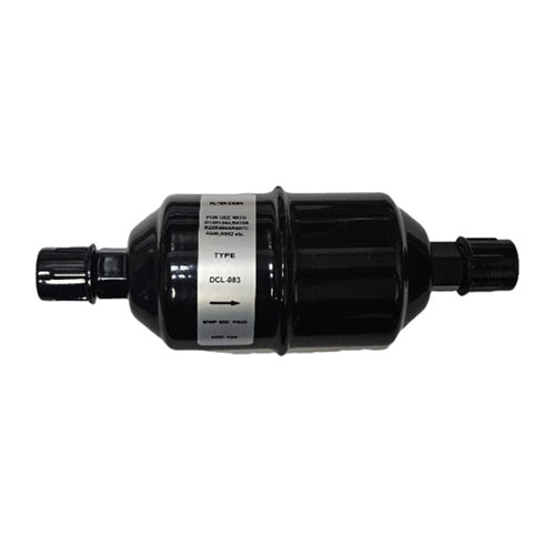 Danfoss 3/8-inch flare solid core liquid line filter drier for commercial refrigeration.