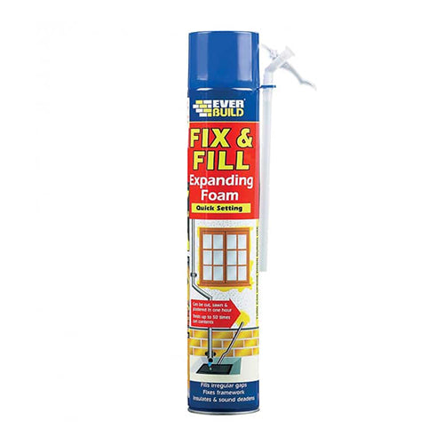 Everbuild Fix and Fill quick-setting polyurethane expanding foam for insulating gaps and frameworks.