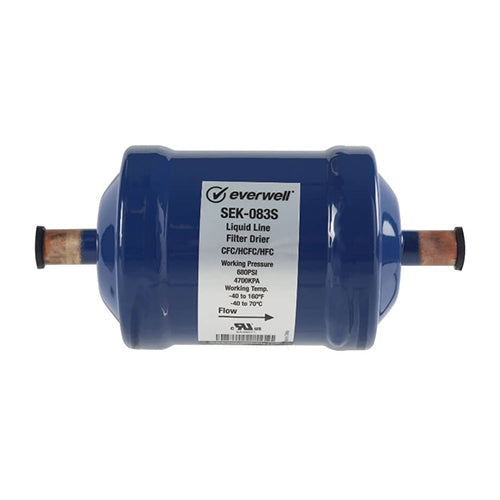 Everwell 1/2-inch solder solid-core liquid line filter drier for refrigeration and AC systems.