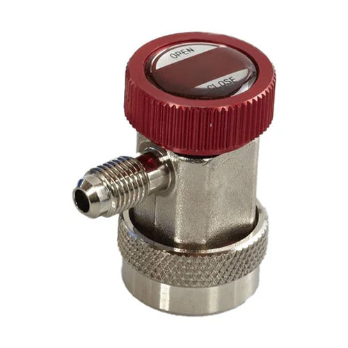 JAVAC red high-pressure R134a automotive quick coupler for vehicle AC systems.