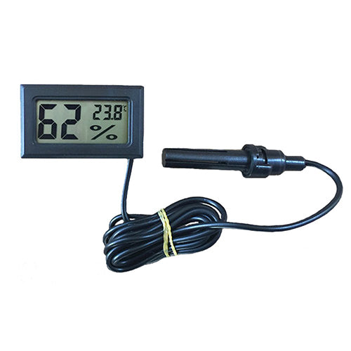 Mini LCD digital panel thermometer with black case for cold storage and display cabinet monitoring.