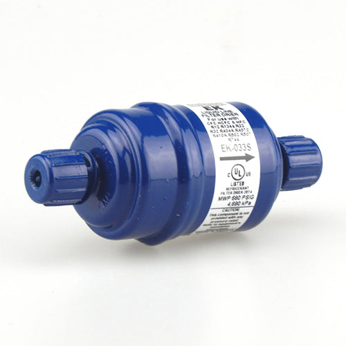 Resour 3/8-inch solder solid core liquid line filter drier with 3 cu in desiccant volume.