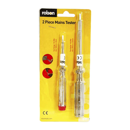 Rolson 2-piece mains voltage tester screwdriver set for 100V to 250V AC detection.