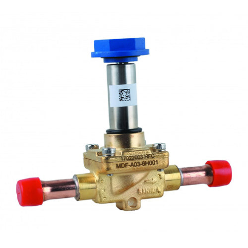 Sanhua MDF3 3/8-inch ODF solder normally closed direct operated solenoid valve body for refrigeration.